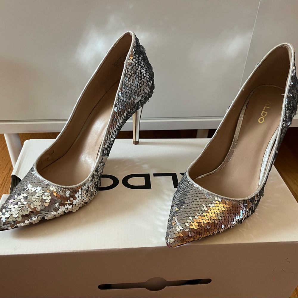 ❤️‍🔥Aldo Silver Sequin Bridal Pumps❤️‍🔥